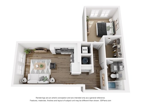 Floor plan for 1 bed, 1 bath, 775 sqft